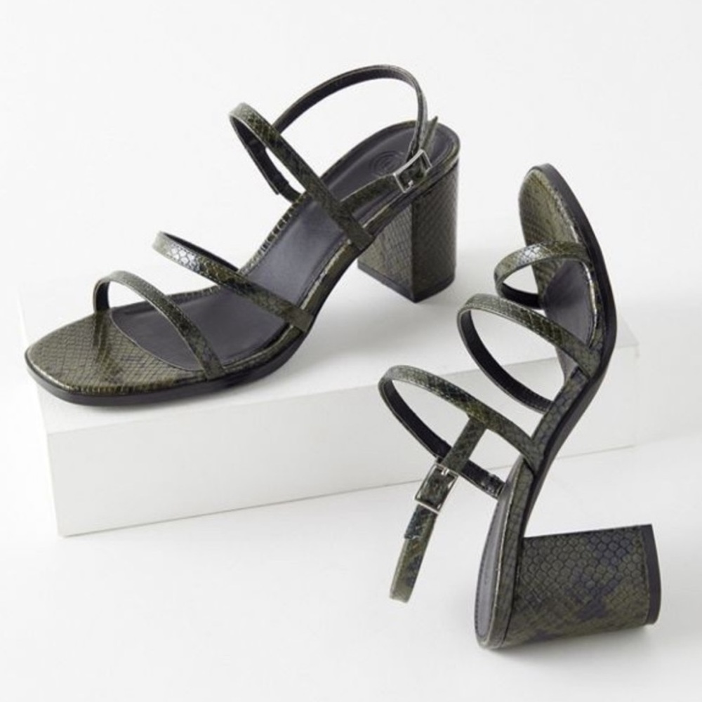 Urban Outfitters | Dark Green and Black Snake Print Heels